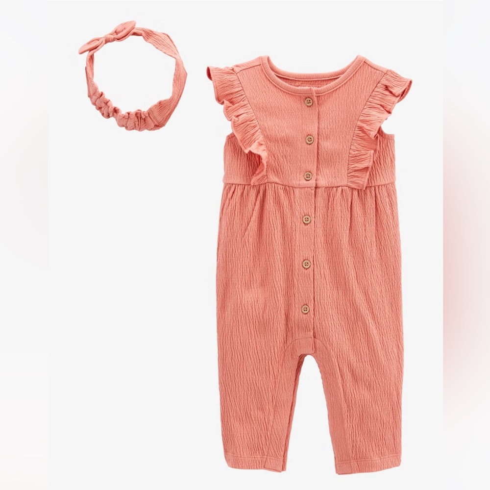 Carter’s  Coral/Salmon Color Long Romper Size 6M